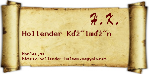 Hollender Kálmán névjegykártya